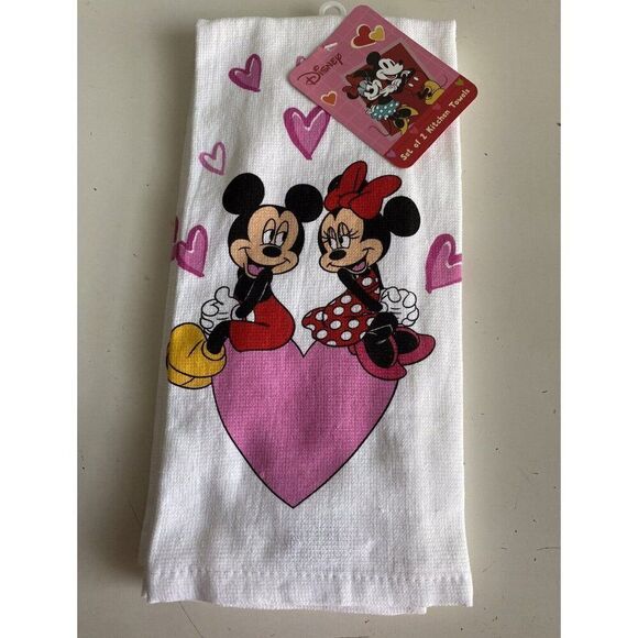 2 Pack Disney Mickey & Minnie Mouse Valentines Kitchen Towels 16 X 26” NEW - Picture 1 of 10